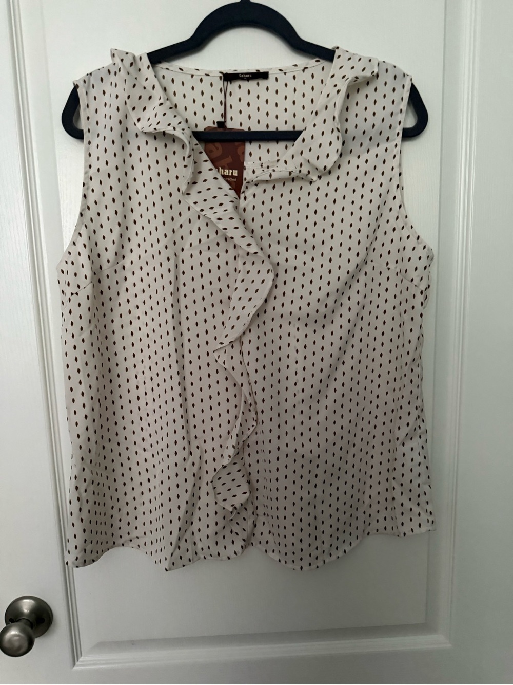 Sleeveless Ruffle Polka Dot Blouse - White with Black Dot